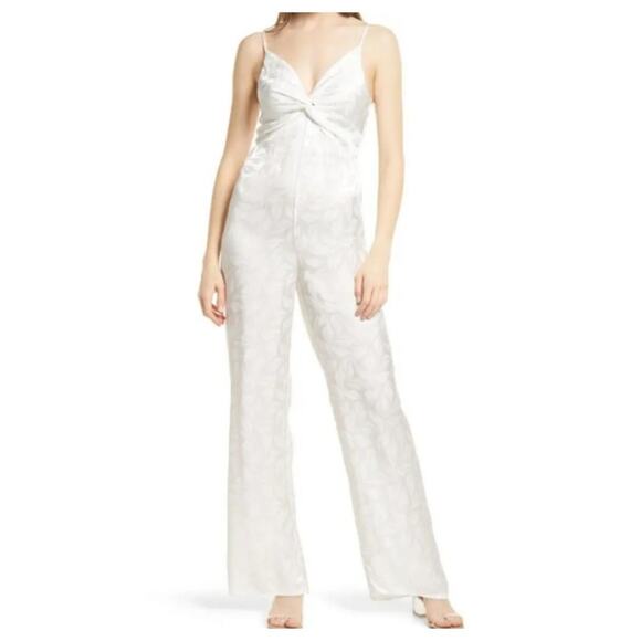 NSR Women's X-Small One-Piece Twist Front Molli Jacquard Jumpsuit in Ivory - Picture 1 of 11